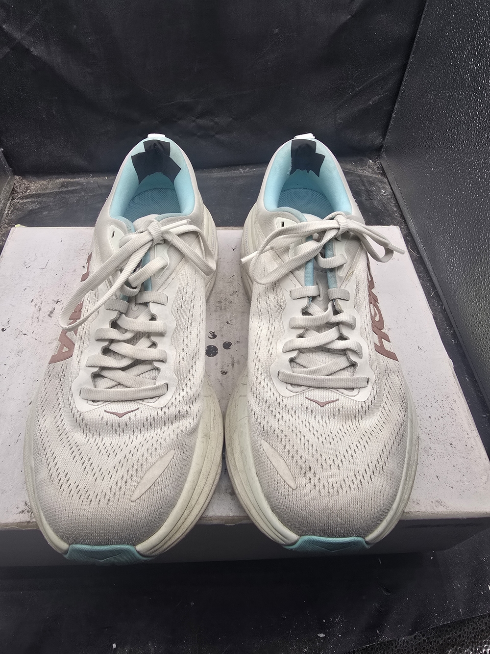 Hoka One One Women's Running Shoes in Light Gray with Teal Accents